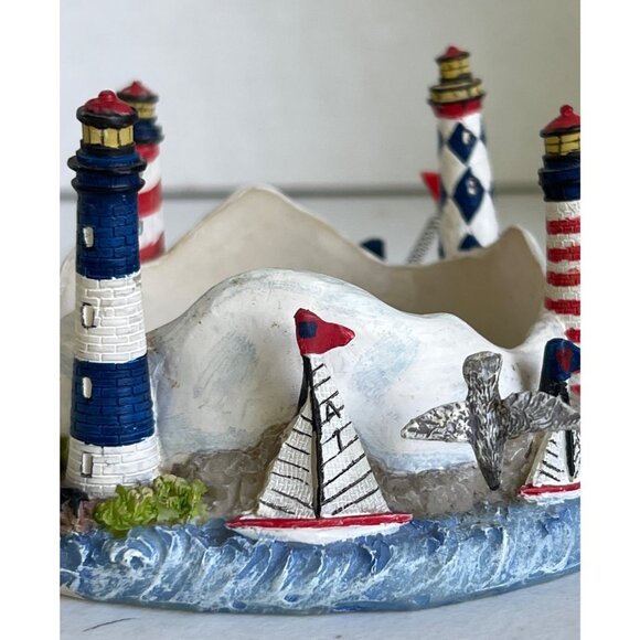 Candle Holder Nautical-Themed Lighthouse Sailboat and Flying Birds Resin - Picture 5 of 10